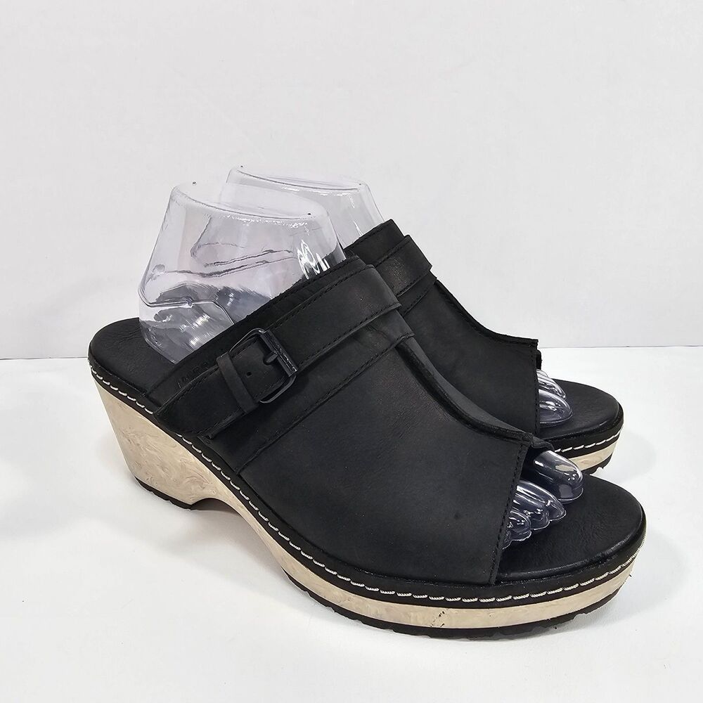 Merrell Women’s Halendi Slide Wedge Sandal Open Toe Black Leather US 9.5